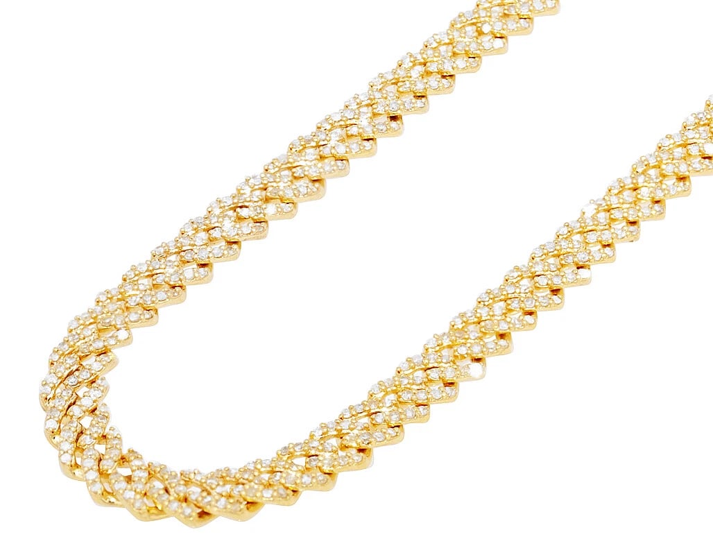 1 ROW DIAMOND MIAMI CUBAN NECKLACE: 1 Row Diamond Miami Cuban Necklace Brand: None Type/Style: Necklace Material: 10K Yellow Gold, Main Stone/Creation Natural Color: Yellow Gold Size: Width 6.0mm Necklace Length 20 Accessories: None