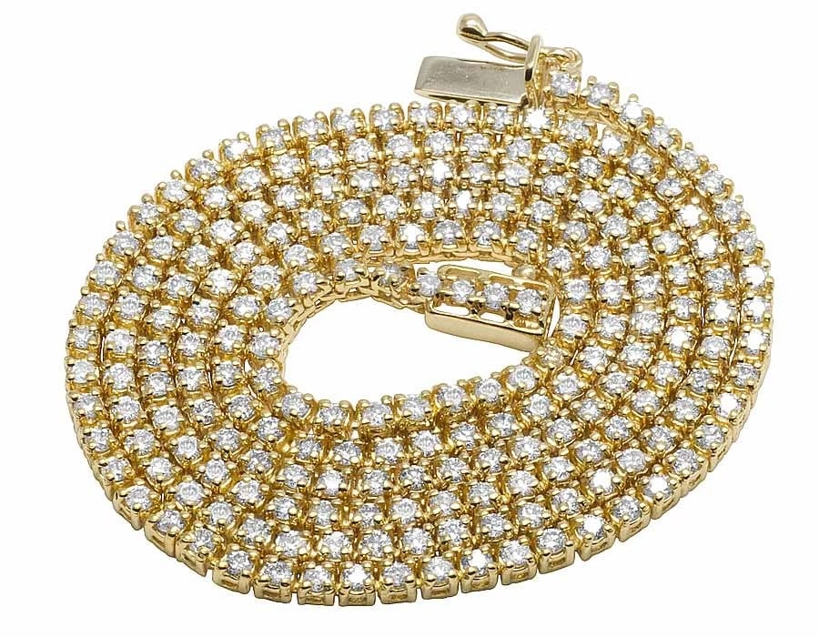 GENUINE DIAMOND ONE ROW PRONG TENNIS CHAIN NECKLACE: Genuine Diamond One Row Prong Tennis Chain Necklace Brand: None Type/Style: Necklace Material: 10K Yellow Gold, Main Stone/Creation Natural Color: Yellow Gold Size: Length 26" in Length 26" in Acc