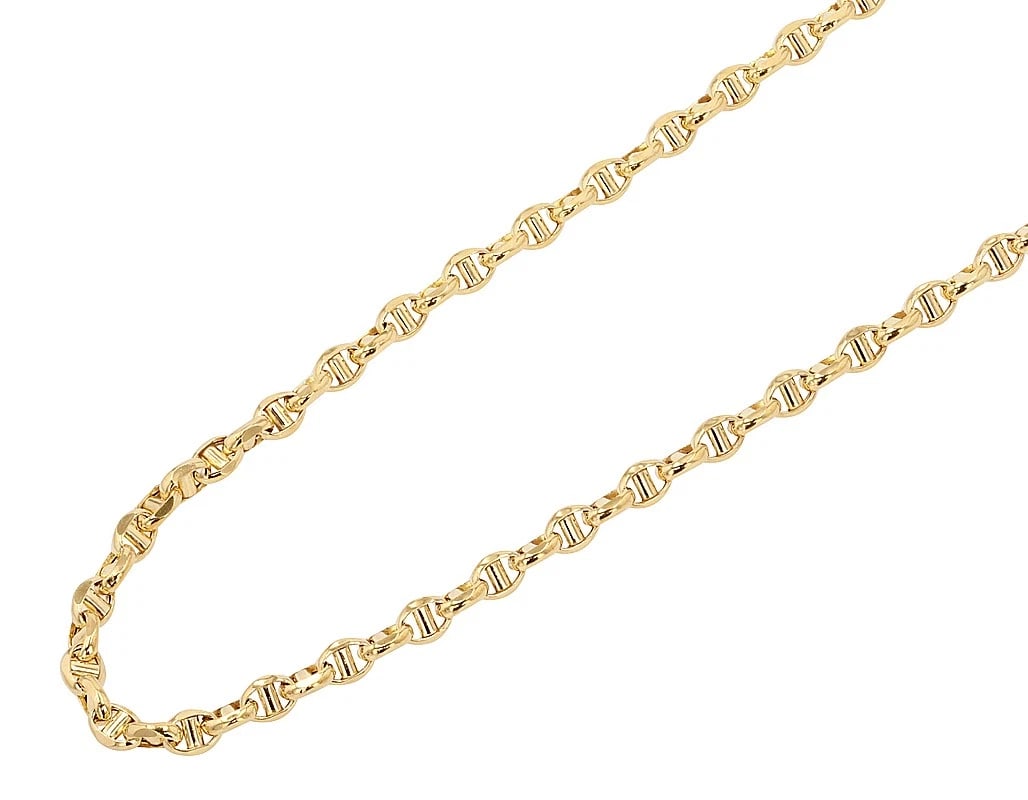 CONCAVE ANCHOR CHAIN NECKLACE: Concave Anchor Chain Necklace Brand: None Type/Style: Necklace Material: 10K Yellow Gold, Main Stone/Creation Natural Color: Yellow Gold Size: Necklace 18Width 4mm Accessories: None Accessories