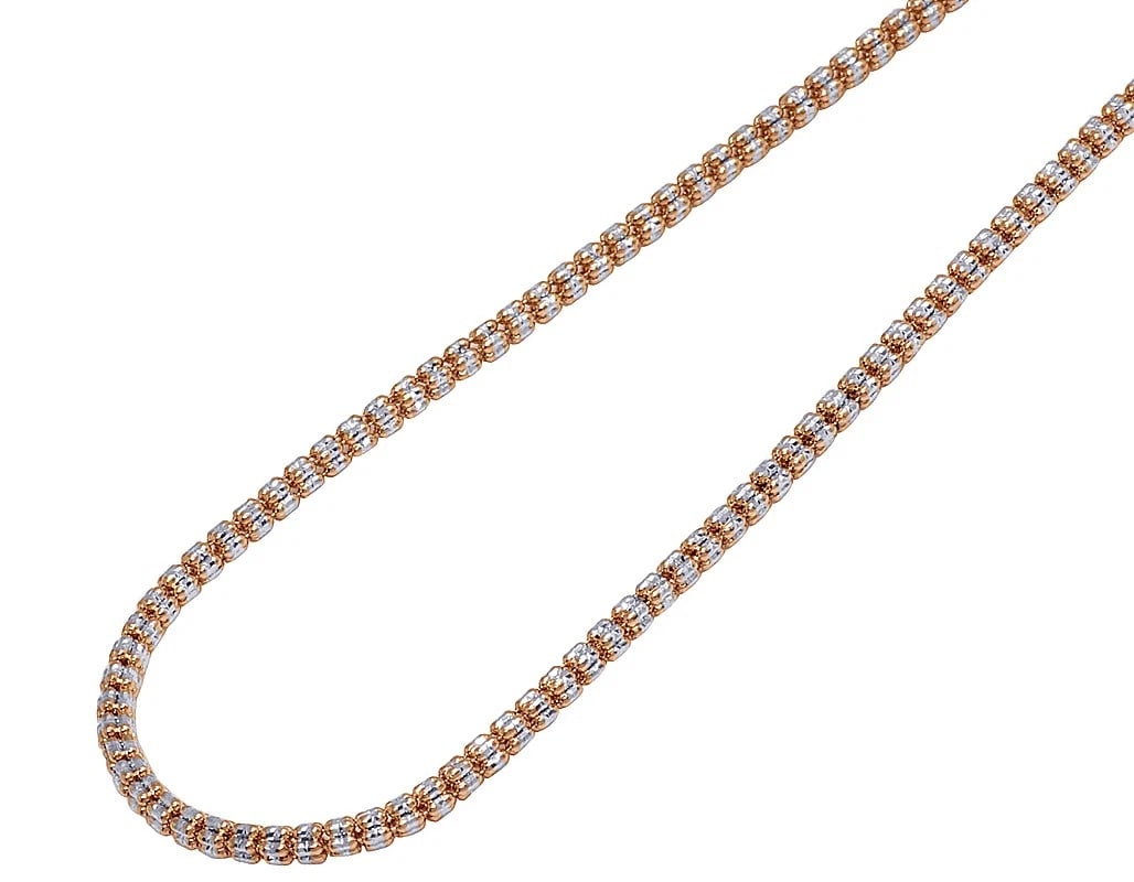 DIAMOND CUT ICE CHAIN NECKLACE: Diamond Cut Ice Chain Necklace Brand: None Type/Style: Necklace Material: 10K Rose White Gold Color: Rose White Gold Size: Width 3mm Necklace Length 16 Accessories: None Accessories Notice