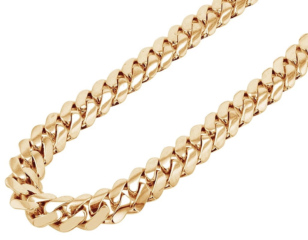 CURB SOLID MIAMI CUBAN LINK CHAIN NECKLACE: Curb Solid Miami Cuban Link Chain Necklace Brand: None Type/Style: Yellow Gold Material: 10K Yellow Gold Color: Yellow Gold Size: Necklace Length 18 in Width 8mm Accessories: None Accessor