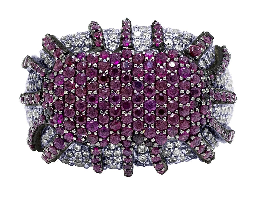 DIAMOND RUBY SPLATTER PINKY RING - 2