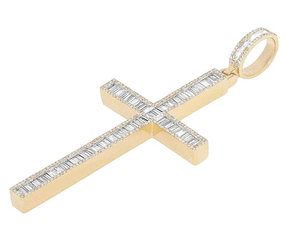 BAGUETTE ROW DIAMOND CROSS PENDANT - 2