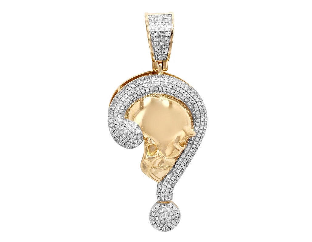 SKELETON DIAMOND PENDANT: Skeleton Diamond Pendant Brand: None Type/Style: Necklace Material: 10K Yellow Gold, Main Stone/Creation Natural Color: Yellow Gold Size: Dimension 1.7" Accessories: None Accessories Notic