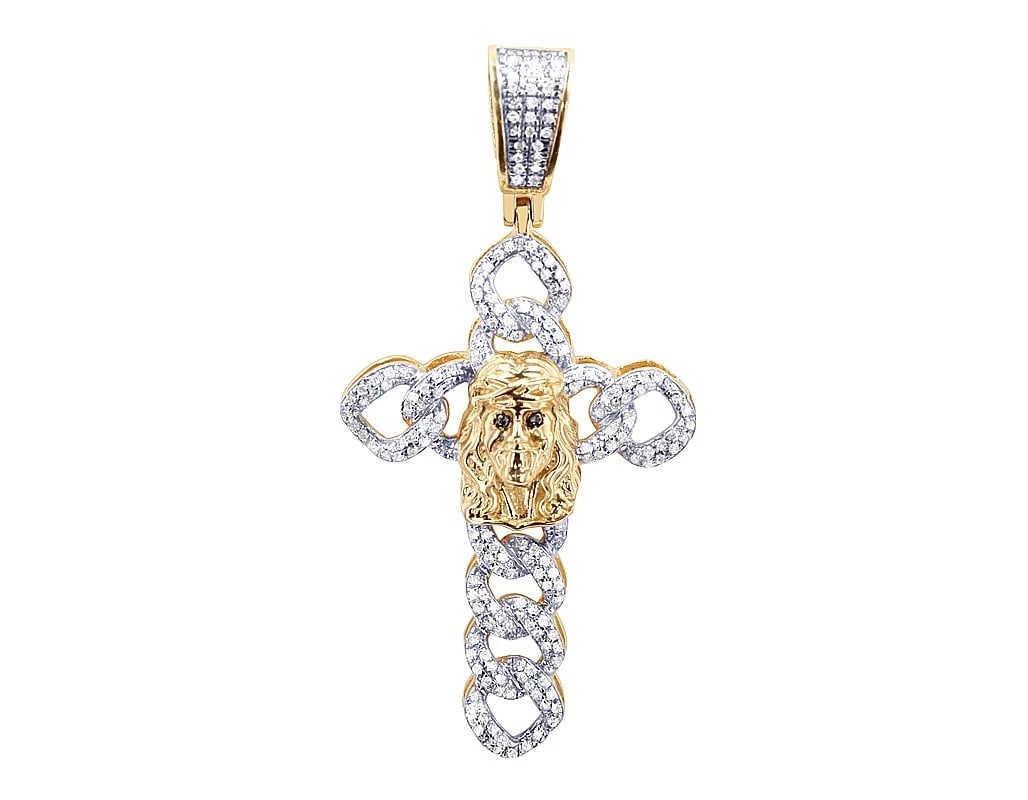 JESUS DIAMOND CUBAN CROSS PENDANT: Jesus Diamond Cuban Cross Pendant Brand: None Type/Style: Pendant Material: 10K Yellow Gold, Main Stone/Creation Natural Color: Yellow Gold Size: Dimension L 1.9 W , 23.7MM Accessories: None