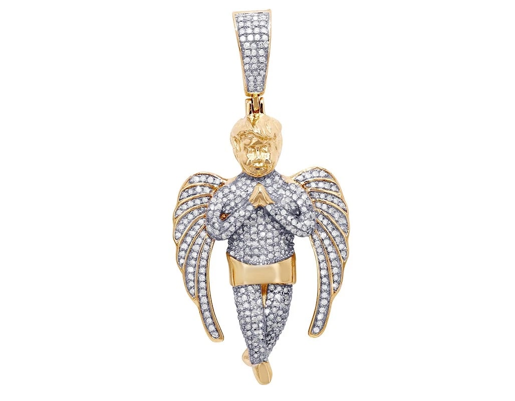 PRAYING ANGEL DIAMOND PENDANT: Praying Angel Diamond Pendant Brand: None Type/Style: Pendant Material: 10k Yellow Gold Color: Yellow Gold Size: Dimension l 2" x W 25mm Accessories: None Accessories Notice: When purchasi