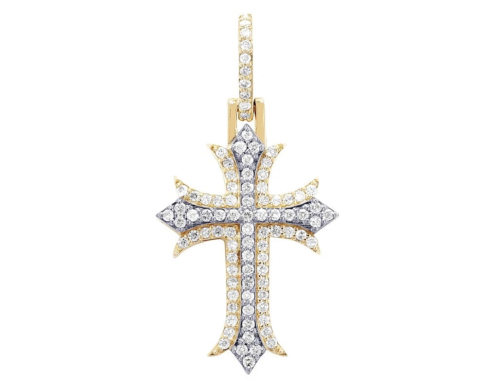DOUBLE LAYER DIAMOND CROSS CHARM PENDANT: Double Layer Diamond Cross Charm Pendant Brand: None Type/Style: Pendant Material: 10k Yellow Gold Color: Yellow Gold Size: Dimension L 1.4" , W 0.7" , H 0.2'' Accessories: None Accessorie