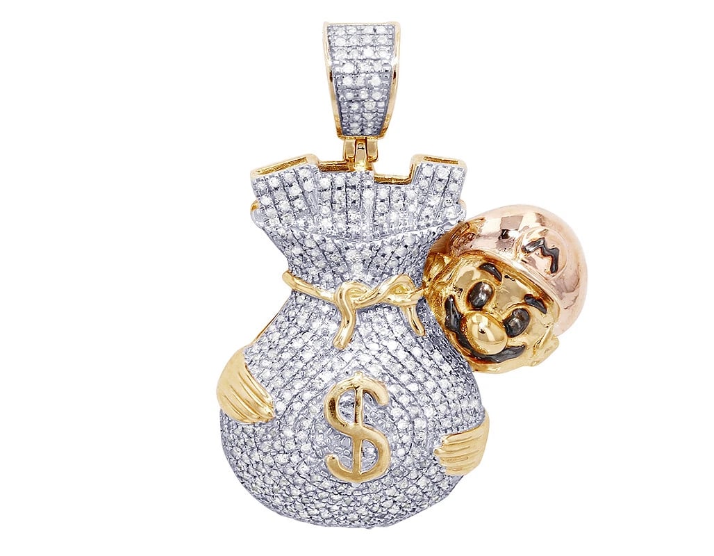 MARIO DIAMOND PENDANT: Mario Diamond Pendant Brand: None Type/Style: Necklace Material: 10k Multi-Tone Gold Color: none Size: Dimension 1.5 Accessories: None Accessories Notice: When purchasing pre-owned goods,
