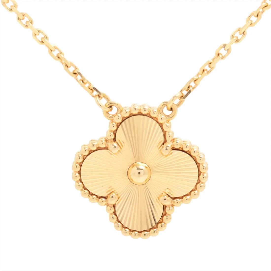 VAN CLEEF & ARPELS ALHAMBRA GUILLOCHE NECKLACE: Van Cleef & Arpels Alhambra Guilloche Necklace Brand: Van Cleef & Arpels Type/Style: Necklace Material: 750(YG) Color: Not Specified Size: (CM) Chain length:42.2 (Inch) Chain Length:16.6inch