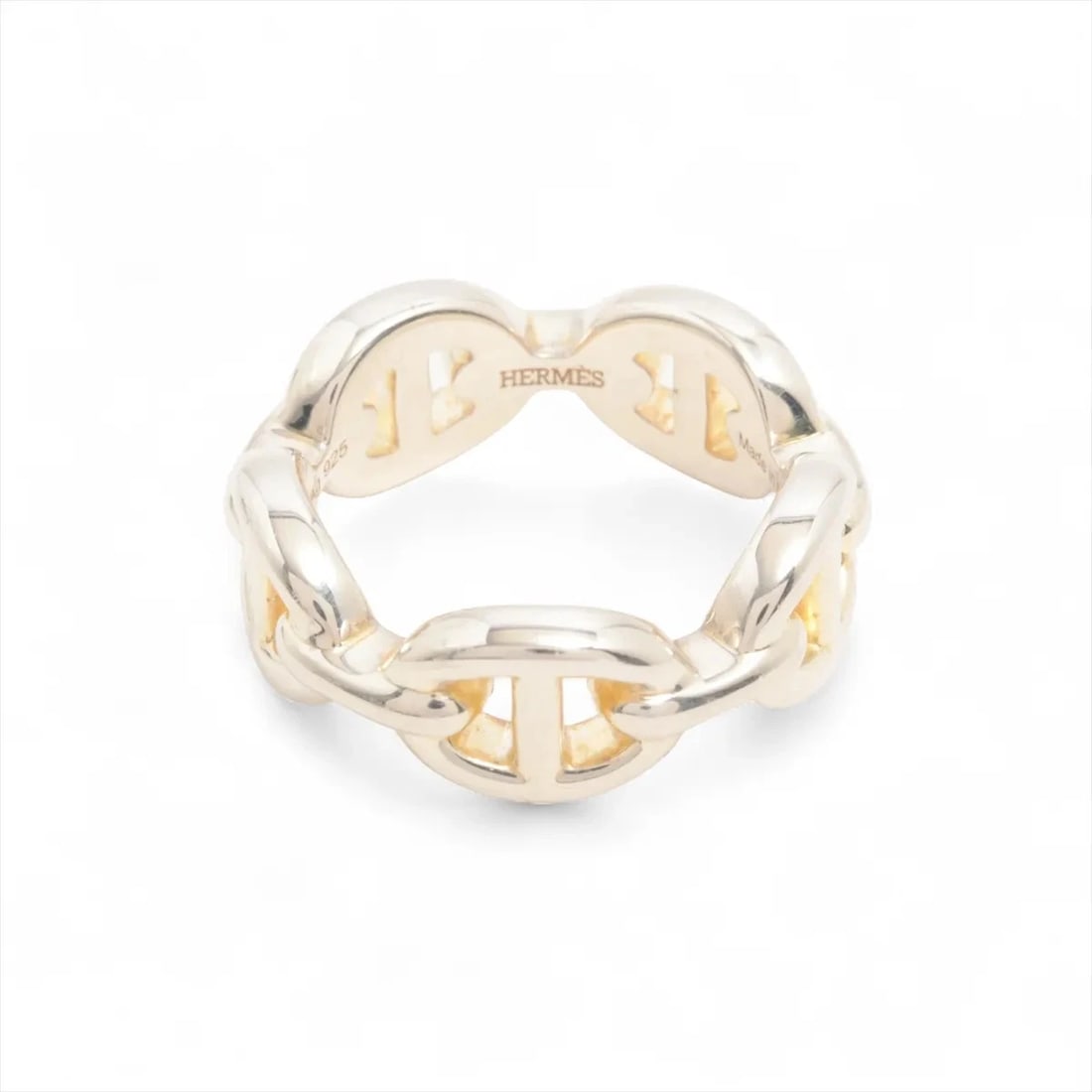 HERMES CHAINE D'ANCRE ENCHAINEERING: Hermes Chaine d'Ancre EnchaineeRing Brand: Hermès Type/Style: Ring Material: 925 Color: Silver Size: 4.5 US Accessories: None Accessories Notice: When purchasing pre-owned goods, please refer to the