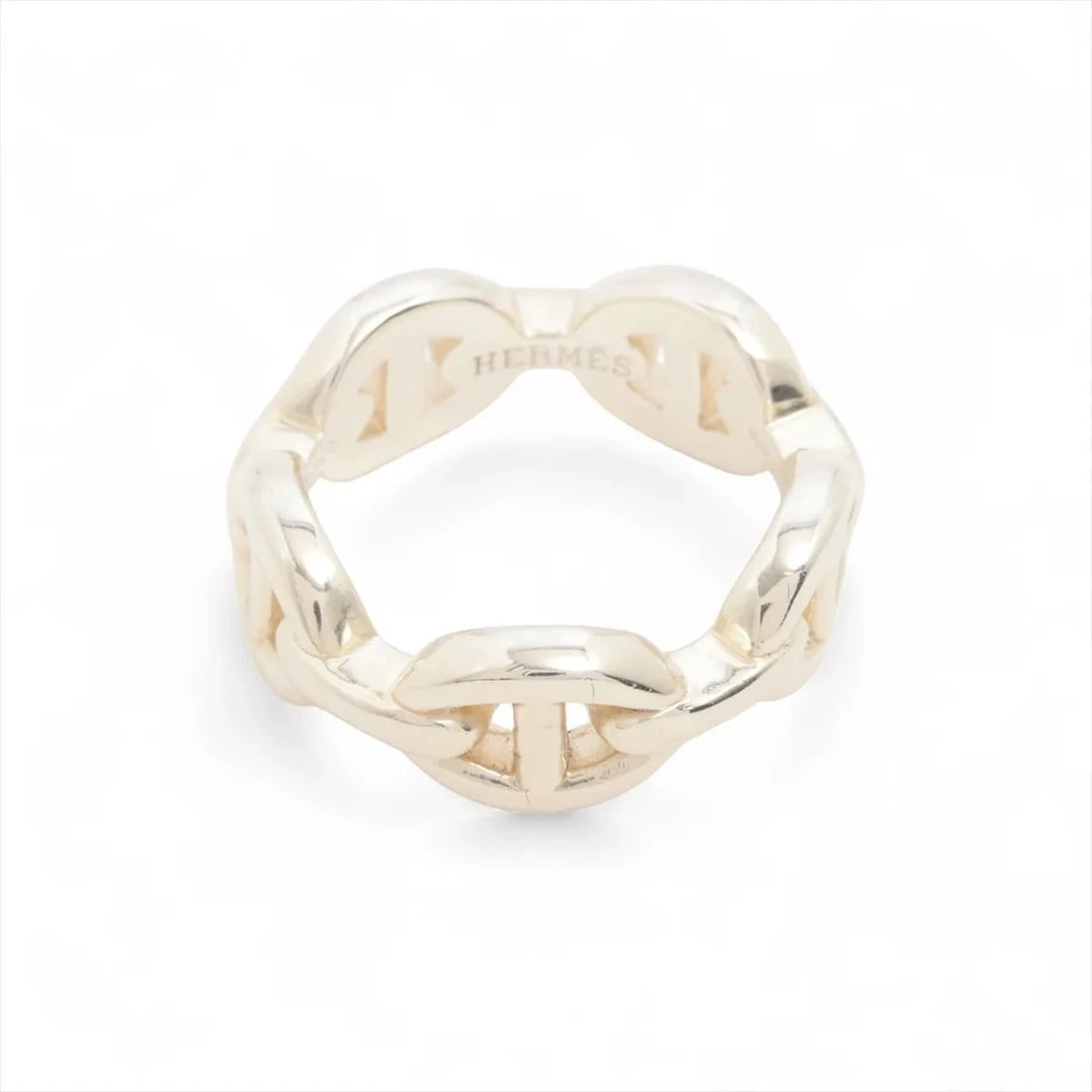 HERMES CHAINE D'ANCRE ENCHAINEE RING: Hermes Chaine d'Ancre Enchainee Ring Brand: Hermès Type/Style: Ring Material: 925 Color: Silver Size: 4.75 - 5 US Accessories: None Accessories Notice: When purchasing pre-owned goods, please refer