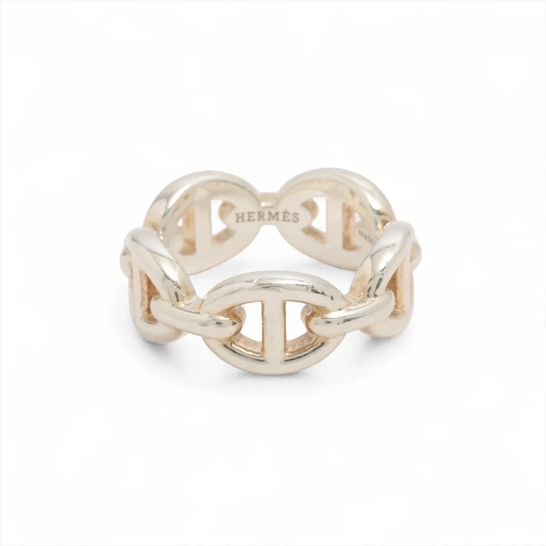 HERMES CHAINE D'ANCRE ENCHAINEE RING: Hermes Chaine d'Ancre Enchainee Ring Brand: Hermès Type/Style: Ring Material: 925 Color: Silver Size: 4.75 - 5 US Accessories: None Accessories Notice: When purchasing pre-owned goods, please refer