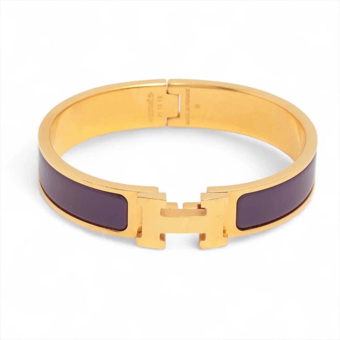 HERMES CLICK H FAN BANGLE GP GOLD×PURPLE: Hermes Click H fan Bangle GP gold×purple Brand: Hermès Type/Style: Bracelet Material: GP Color: gold×purple Size: (CM) Bracelet length:14 (Inch) Bracelet Length:5.5inch Accessories: None A