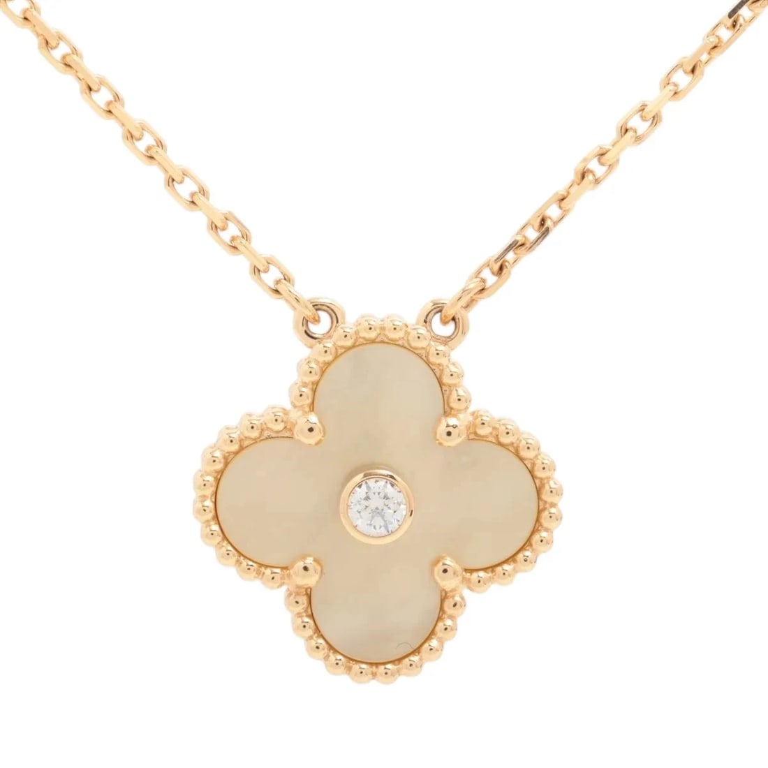 VAN CLEEF & ARPELS ALHAMBRA GOLDEN DIAMOND NECKLACE: Van Cleef & Arpels Alhambra Golden diamond Necklace Brand: Van Cleef & Arpels Type/Style: Necklace Material: 18k Yellow Gold, Main Stone/Creation Natural Color: Not Specified Size: (CM) Chain length:4