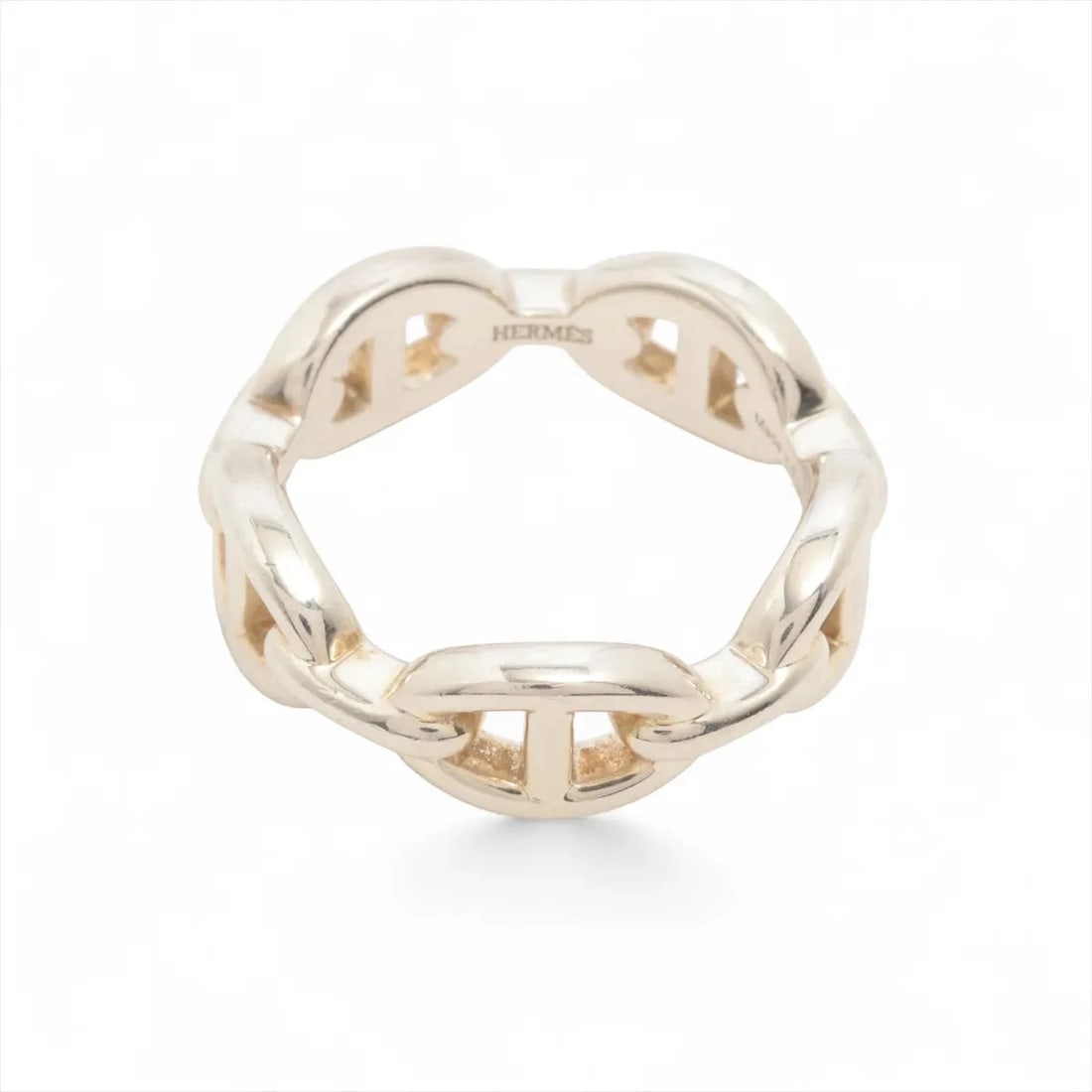 HERMES CHAINE D'ANCRE ENCHAINEE RING: Hermes Chaine d'Ancre Enchainee Ring Brand: Hermès Type/Style: Ring Material: 925 Color: Silver Size: 7.25 US Accessories: None Accessories Notice: When purchasing pre-owned goods, please refer to
