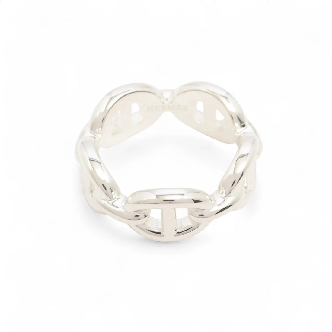 HERMES CHAINE D'ANCRE ENCHAINEE RING: Hermes Chaine d'Ancre Enchainee Ring Brand: Hermès Type/Style: Ring Material: 925 Color: Silver Size: 5.25 US Accessories: None Accessories Notice: When purchasing pre-owned goods, please refer to