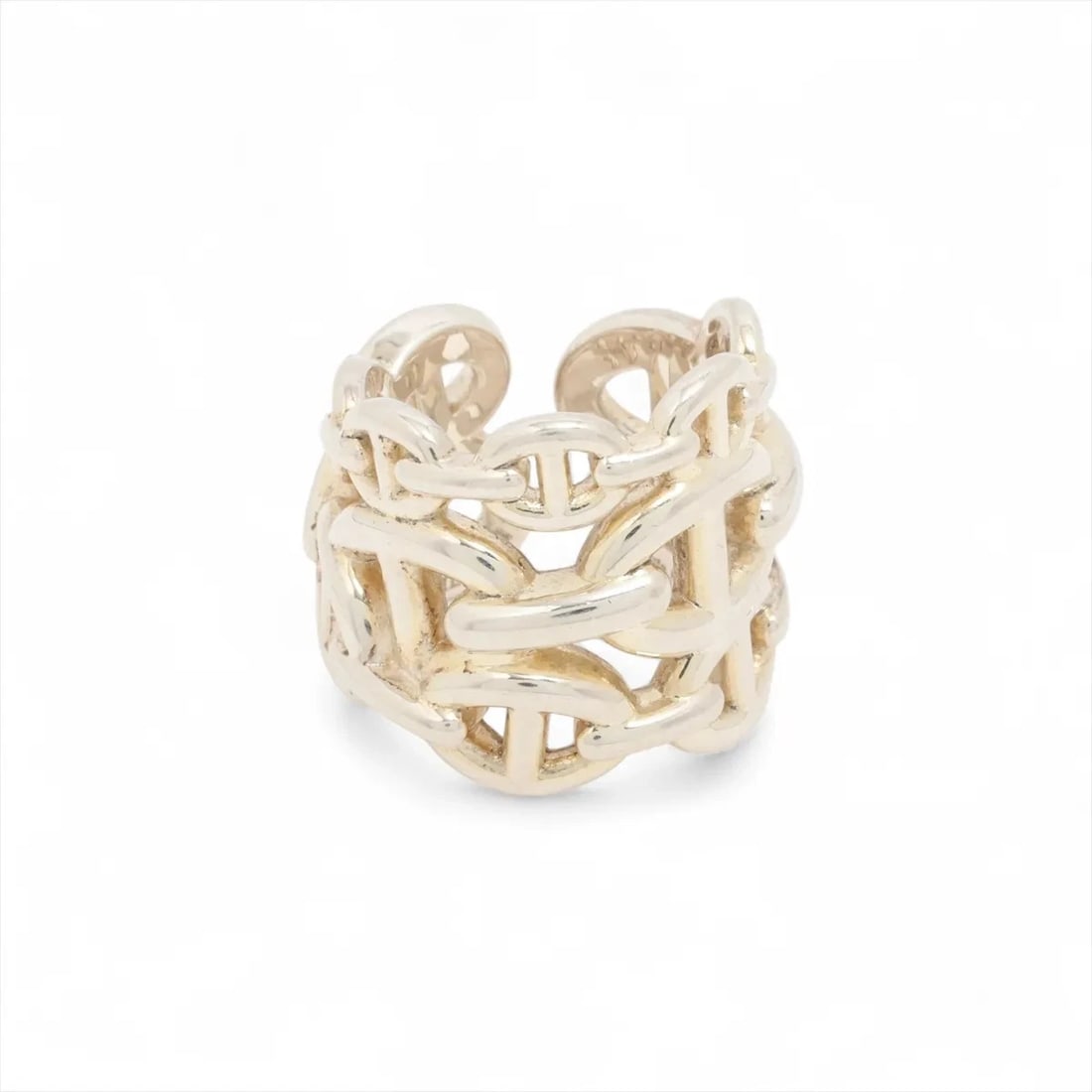 HERMES CHAINE D'ANCRE ENCHAINEE GM RING: Hermes Chaine d'Ancre Enchainee GM Ring Brand: Hermès Type/Style: Ring Material: 925 Color: Silver Size: 4.5 US Accessories: None Accessories Notice: When purchasing pre-owned goods, please refer to