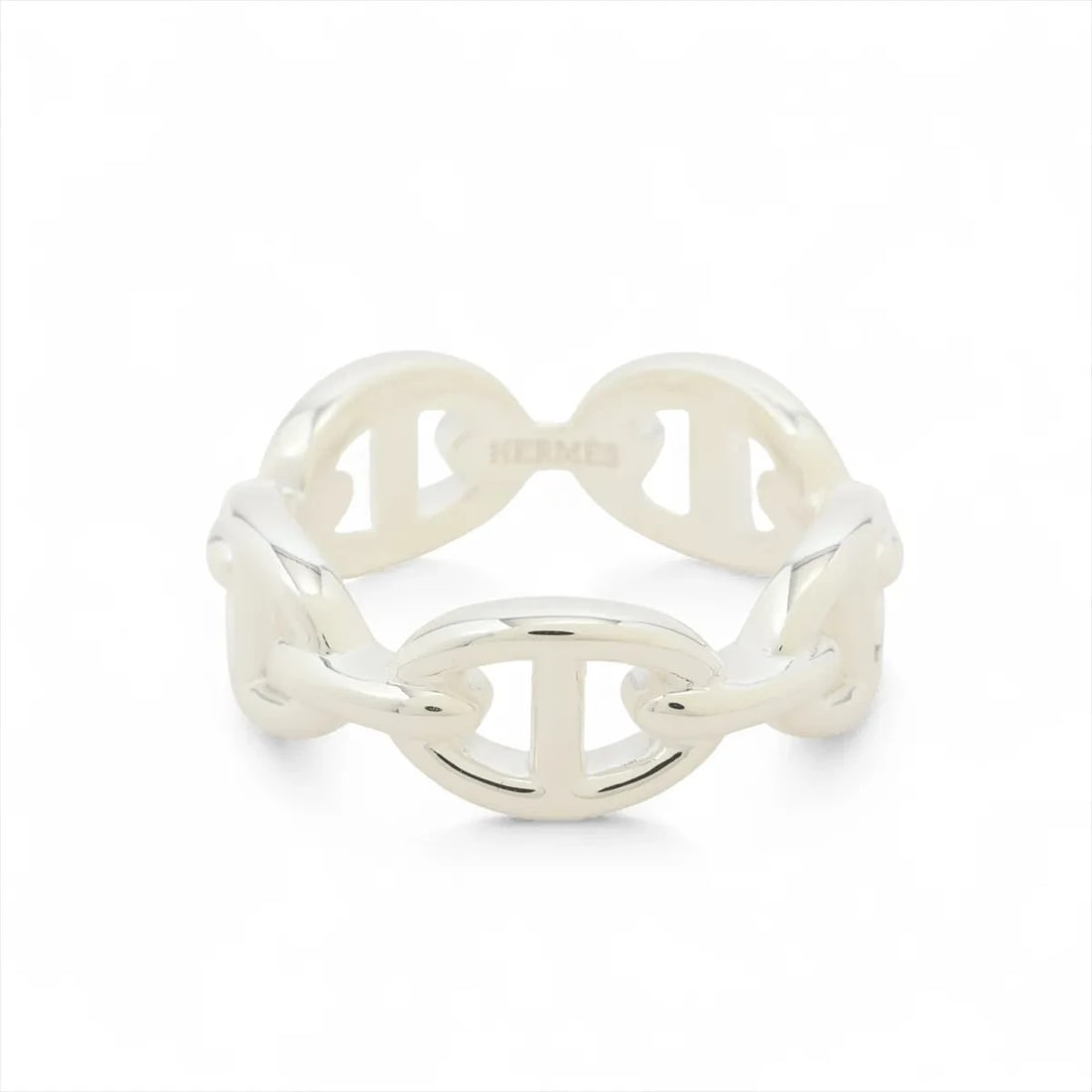 HERMES CHAINE D'ANCRE ENCHAINEE RING: Hermes Chaine d'Ancre Enchainee Ring Brand: Hermès Type/Style: Ring Material: 925 Color: Silver Size: 6.25 - 6.5 US Accessories: None Accessories Notice: When purchasing pre-owned goods, please