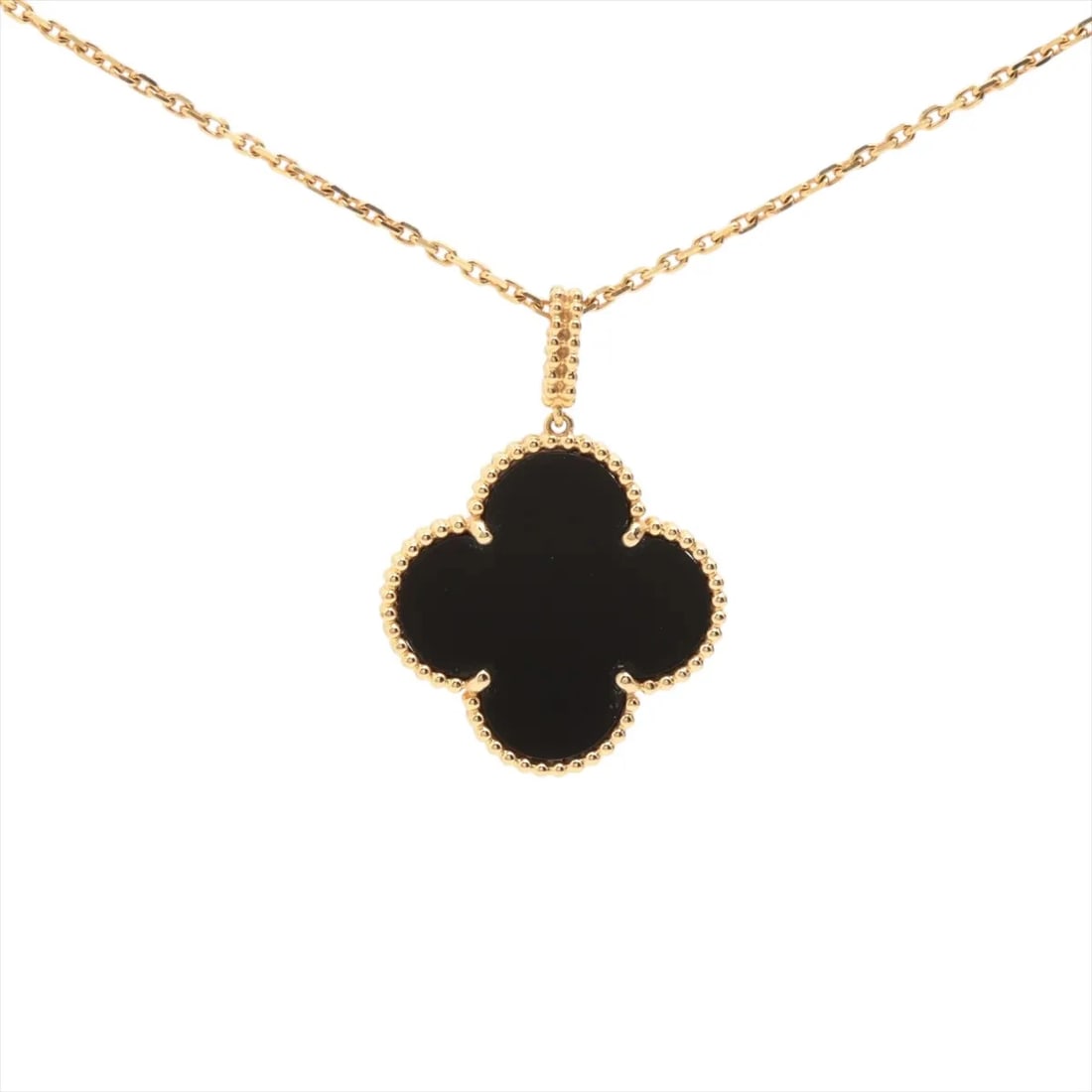 VAN CLEEF & ARPELS ONYX NECKLACE 750(YG): Van Cleef & Arpels Onyx Necklace 750(YG) Brand: Van Cleef & Arpels Type/Style: Necklace Material: 750(YG) Color: YELLOW GOLD Size: (CM) Chain length:89.8 (Inch) Chain Length:35.4inch Accessories: