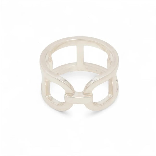 HERMES EVER CHAINE D'ANCRE RING: Hermes Ever Chaine D'Ancre Ring Brand: Hermès Type/Style: Ring Material: 925 Color: Silver Size: 7.25 US Accessories: None Accessories Notice: When purchasing pre-owned goods, please refer to the
