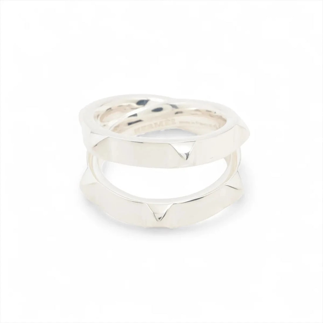 HERMES CREW DOUBLE RING 925: Hermes crew double Ring 925 Brand: Hermès Type/Style: Ring Material: 925 Color: Silver Size: 7.25 US Accessories: None Accessories Notice: When purchasing pre-owned goods, please refer to