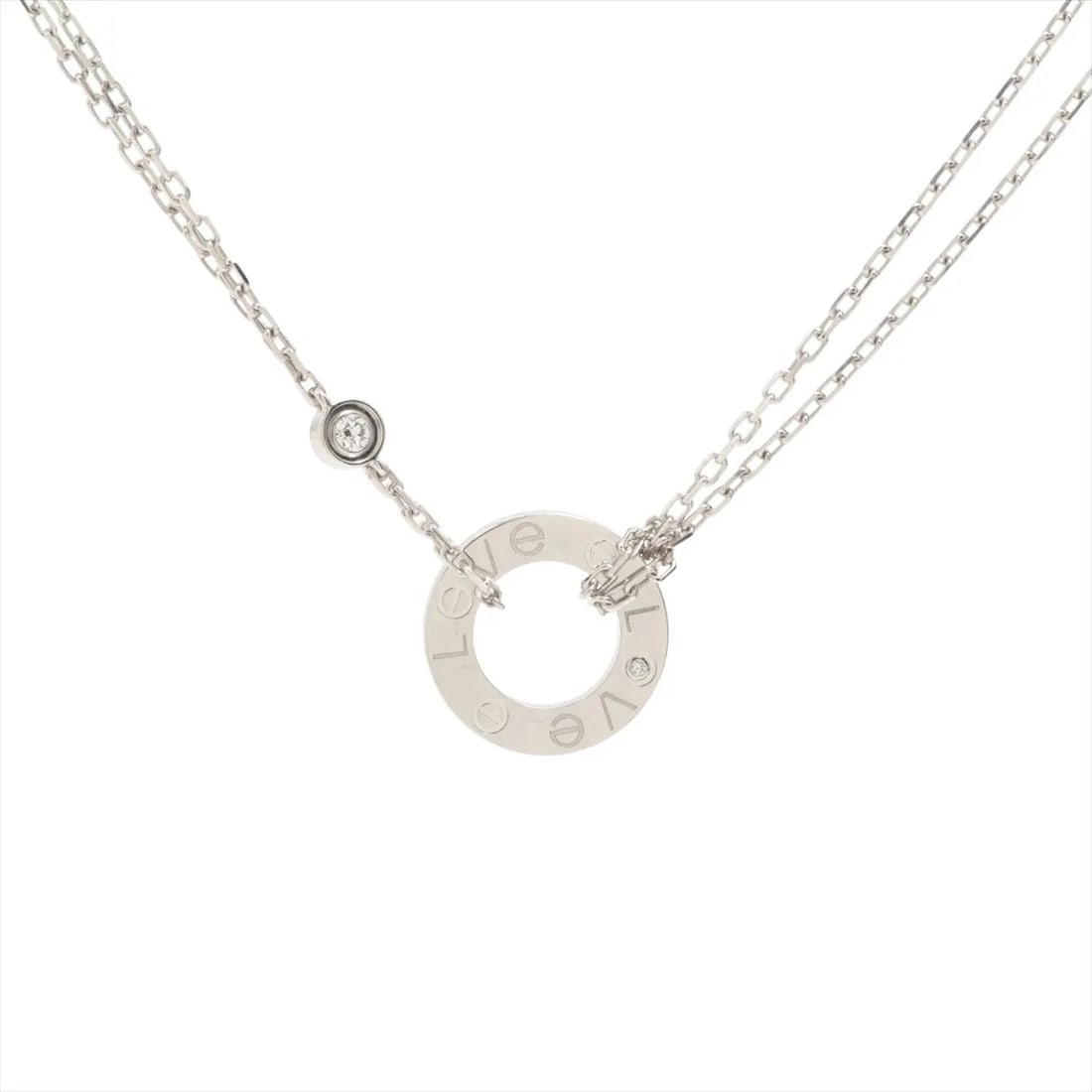 CARTIER LOVE CIRCLE 2P DIAMOND NECKLACE 750(WG): Cartier Love Circle 2P diamond Necklace 750(WG) Brand: Cartier Type/Style: Necklace Material: 18k White Gold, Main Stone/Creation Natural Color: Not Specified Size: (CM) Chain length:40.6 (Inch)
