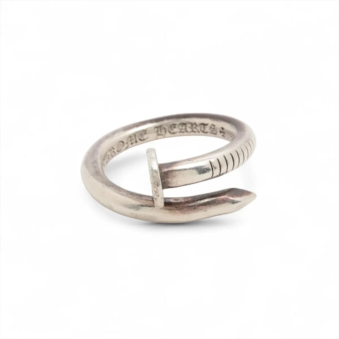 CHROME HEARTS NAIL FLAT CH PLUS RING: Chrome Hearts nail flat CH plus Ring Brand: Chrome Hearts Type/Style: Ring Material: 925 Color: Silver Size: 7.25 US Accessories: None Accessories Notice: When purchasing pre-owned goods, please