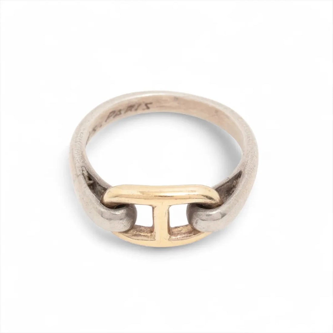 HERMES CHAINE D'ANCRE RING 925×750: Hermes Chaine d'Ancre Ring 925×750 Brand: Hermès Type/Style: Ring Material: 925×750 Color: Silver x gold Size: 4.75 - 5 US Accessories: None Accessories Notice: When purchasing pre-owned g