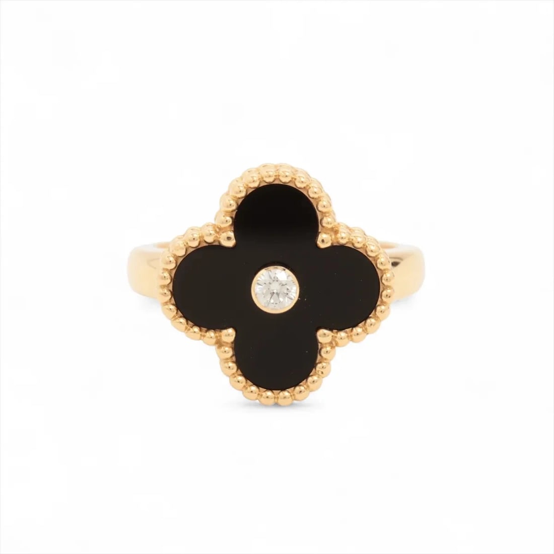 VAN CLEEF & ARPELS ALHAMBRA DIAMOND RING: Van Cleef & Arpels Alhambra diamond Ring Brand: Van Cleef & Arpels Type/Style: Ring Material: 750(YG), Main Stone/Creation Natural Color: Not Specified Size: 4.75 - 5 US Accessories: None Accessories
