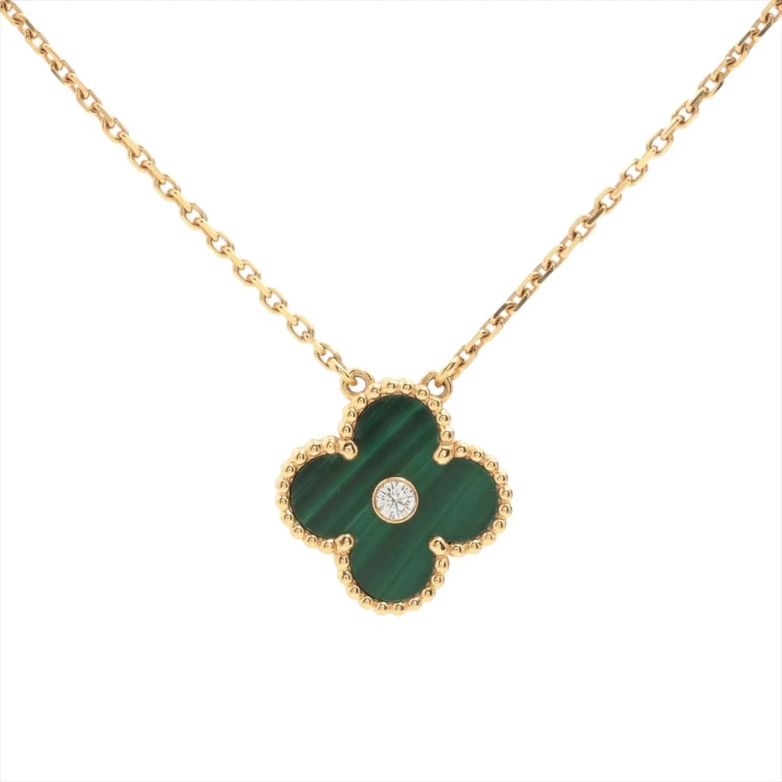 VAN CLEEF & ARPELS ALHAMBRA MALACHITE DIAMOND NECKLACE: Van Cleef & Arpels Alhambra Malachite diamond Necklace Brand: Van Cleef & Arpels Type/Style: Necklace Material: 18k Yellow Gold, Main Stone/Creation Natural Color: Not Specified Size: (CM) Chain