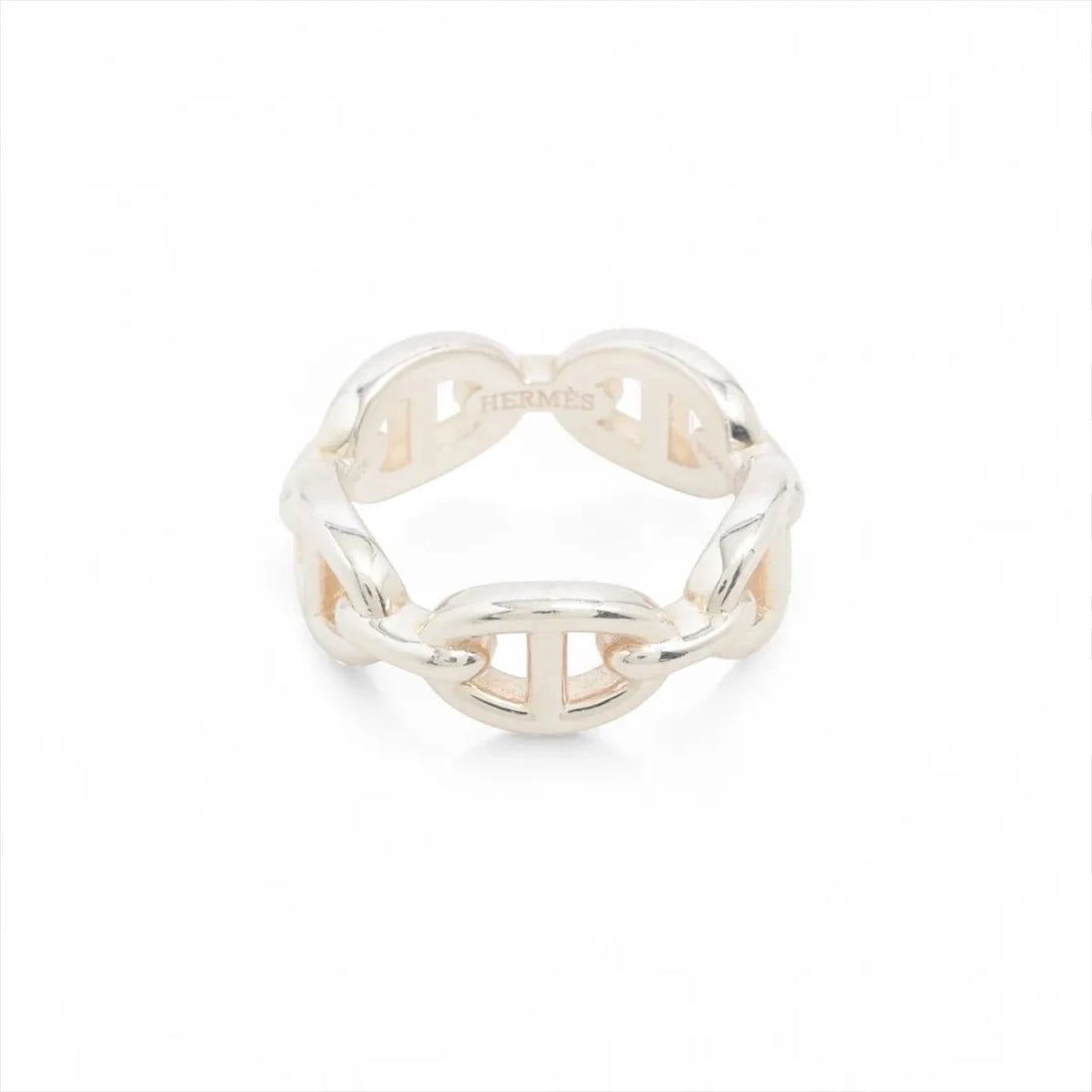 HERMES CHAINE D'ANCRE ENCHAINEE RING: Hermes Chaine d'Ancre Enchainee Ring Brand: Hermès Type/Style: Ring Material: 925 Color: Silver Size: 5.5 - 5.75 US Accessories: None Accessories Notice: When purchasing pre-owned goods, please