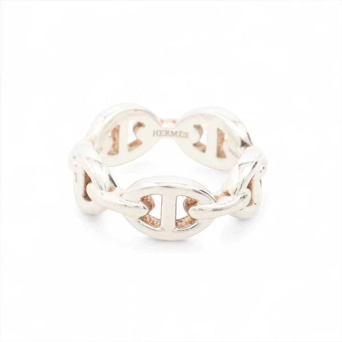HERMES CHAINE D'ANCRE ENCHAINEERING: Hermes Chaine d'Ancre EnchaineeRing Brand: Hermès Type/Style: Ring Material: 925 Color: Silver Size: 4.75 - 5 US Accessories: None Accessories Notice: When purchasing pre-owned goods, please refer