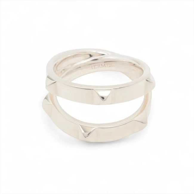HERMES CRUDU H DOUBLE RING: Hermes Crudu H double Ring Brand: Hermès Type/Style: Ring Material: 925 Color: Silver Size: 7.75 - 8 US Accessories: None Accessories Notice: When purchasing pre-owned goods, please refer to the