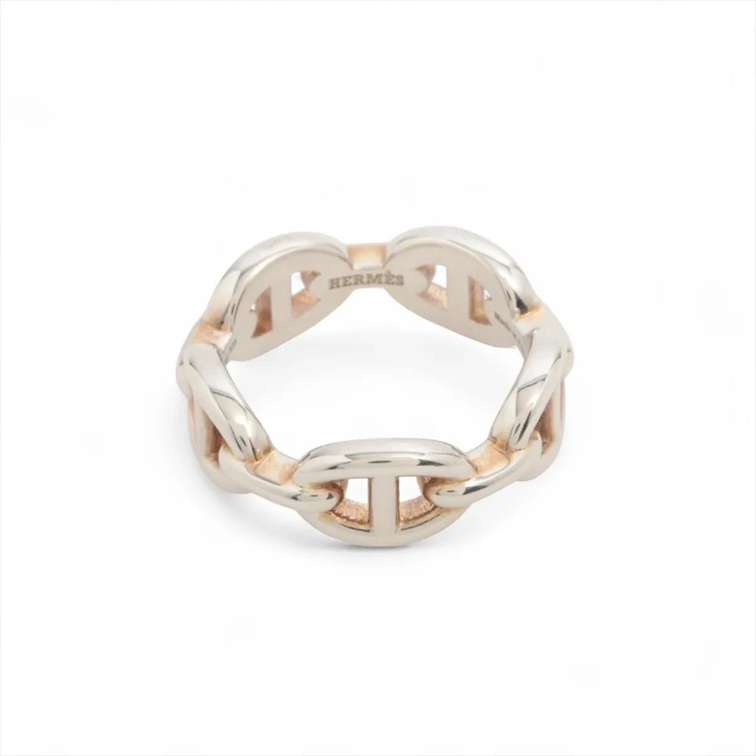 HERMES CHAINE D'ANCRE ENCHAINEE RING: Hermes Chaine d'Ancre Enchainee Ring Brand: Hermès Type/Style: Ring Material: 925 Color: Silver Size: 7.25 US Accessories: None Accessories Notice: When purchasing pre-owned goods, please refer to