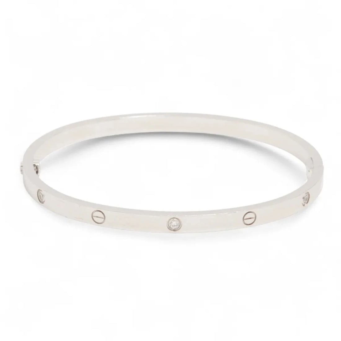 CARTIER LOVE SM HALF DIAMOND BRACELET: Cartier Love SM half diamond Bracelet Brand: Cartier Type/Style: Bracelet Material: 750(WG), Main Stone/Creation Natural Color: Not Specified Size: (CM) Bracelet length:16.4 (Inch) Bracelet