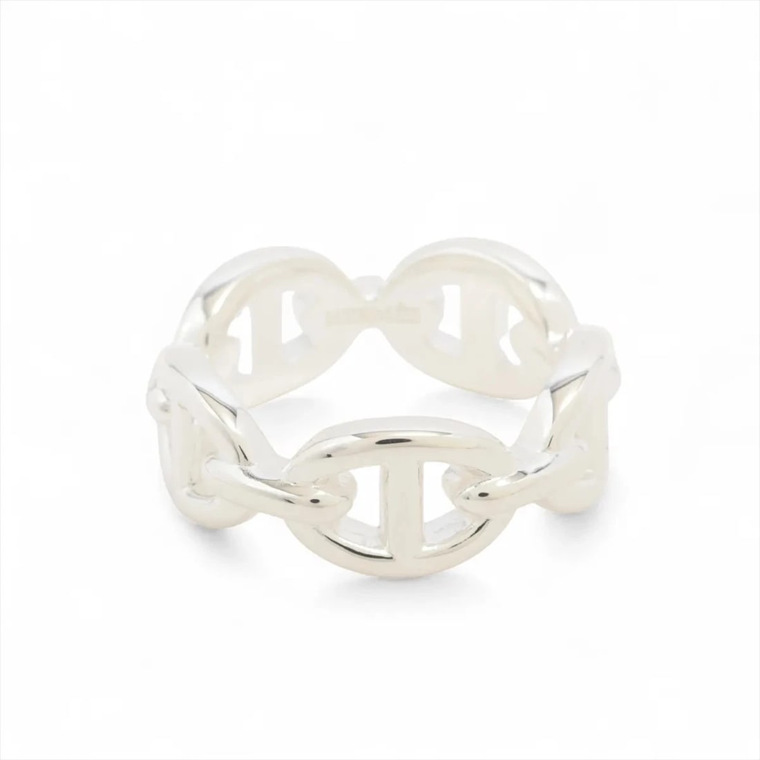HERMES CHAINE D'ANCRE ENCHAINEE RING: Hermes Chaine d'Ancre Enchainee Ring Brand: Hermès Type/Style: Ring Material: 925 Color: Silver Size: 5.5 - 5.75 US Accessories: None Accessories Notice: When purchasing pre-owned goods, please