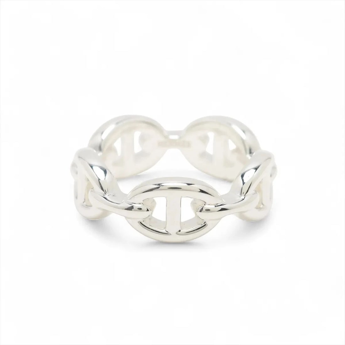 HERMES CHAINE D'ANCRE ENCHAINEE RING: Hermes Chaine d'Ancre Enchainee Ring Brand: Hermès Type/Style: Ring Material: 925 Color: Silver Size: 5.5 - 5.75 US Accessories: None Accessories Notice: When purchasing pre-owned goods, please