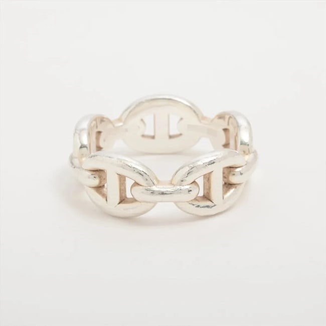 HERMES CHAINE D'ANCRE ENCHAINEE RING: Hermes Chaine d'Ancre Enchainee Ring Brand: Hermès Type/Style: Ring Material: 925 Color: Silver Size: 6.25 - 6.5 US Accessories: None Accessories Notice: When purchasing pre-owned goods, please