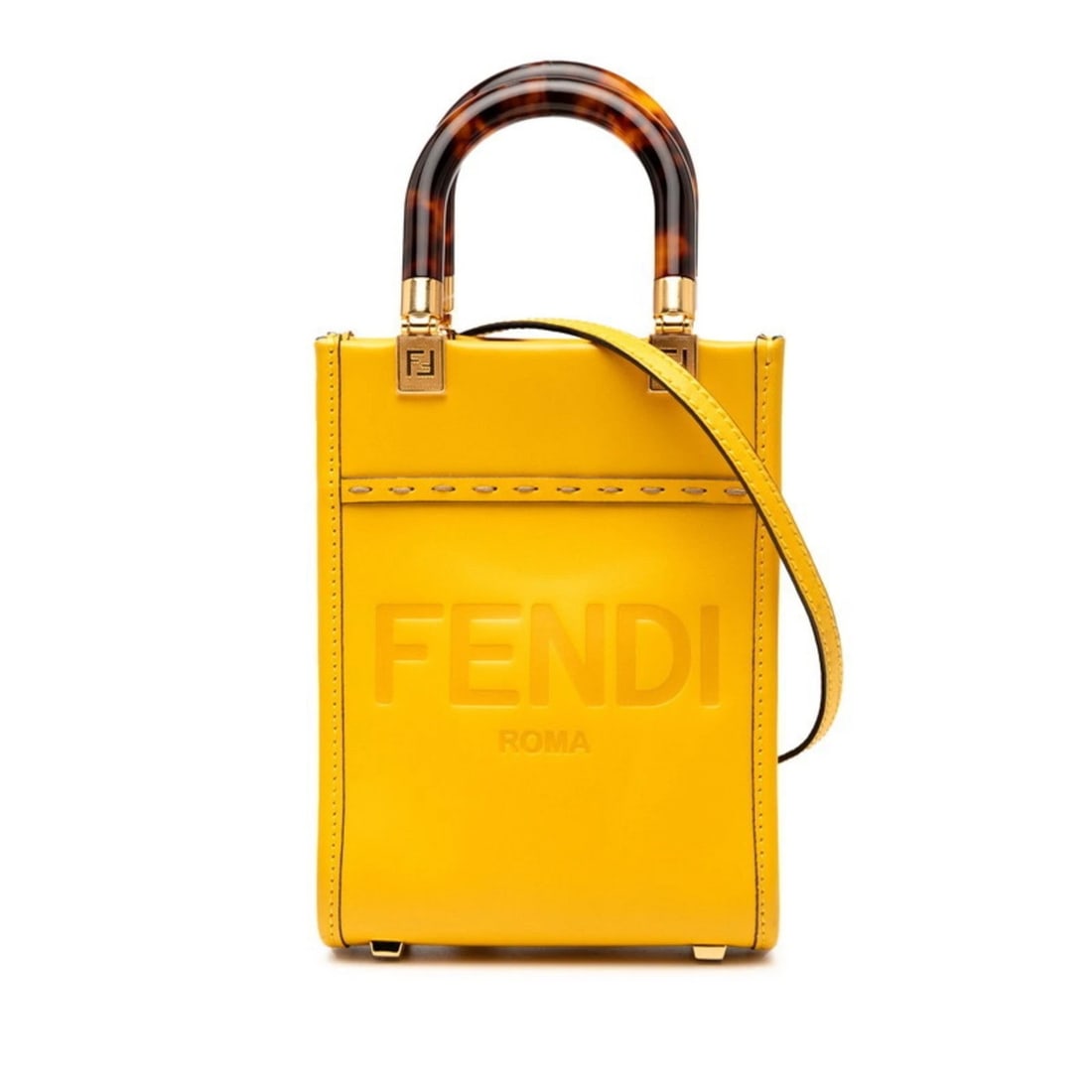 FENDI SUNSHINE SHOPPER MINI TOTE BAG/SHOULDER BAG: FENDI Sunshine Shopper Mini Tote Bag/Shoulder Bag Brand: Fendi Type/Style: Shoulder bag, Tote bag Material: Leather Color: Brown, Yellow Size: (HxWxD) 17.5cm x 13cm x 5.5cm / 6.88'' x 5.11'' x 2.16'' 