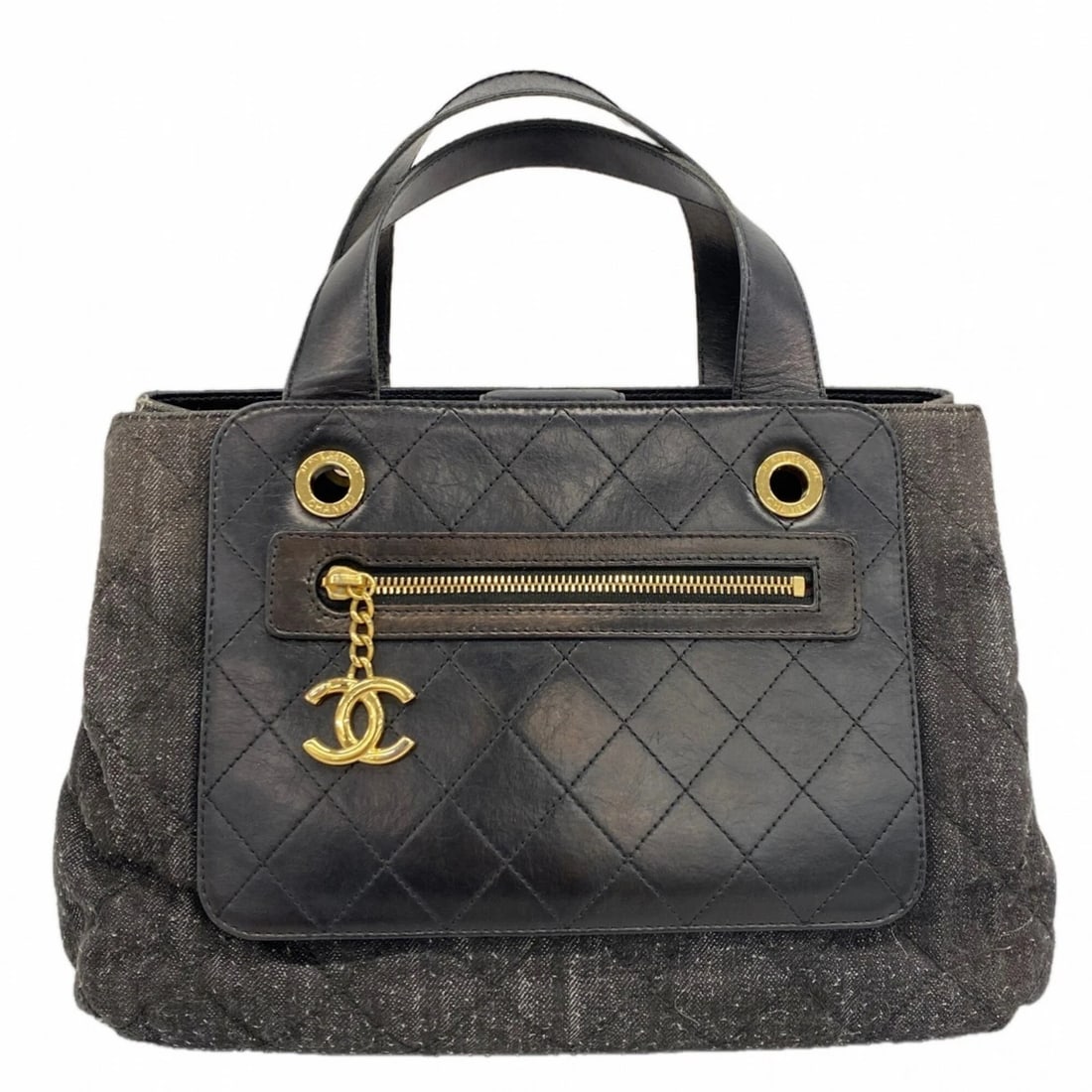 CHANEL MATELASSÉ LAMBSKIN DENIM HANDBAG: Chanel Matelassé Lambskin Denim Handbag Brand: Chanel Type/Style: Handbag Material: Leather , Denim Color: Black Size: (HxWxD) 23cm x 33cm x 12cm / 9.05'' x 12.99'' x 4.72'' Accessories: None