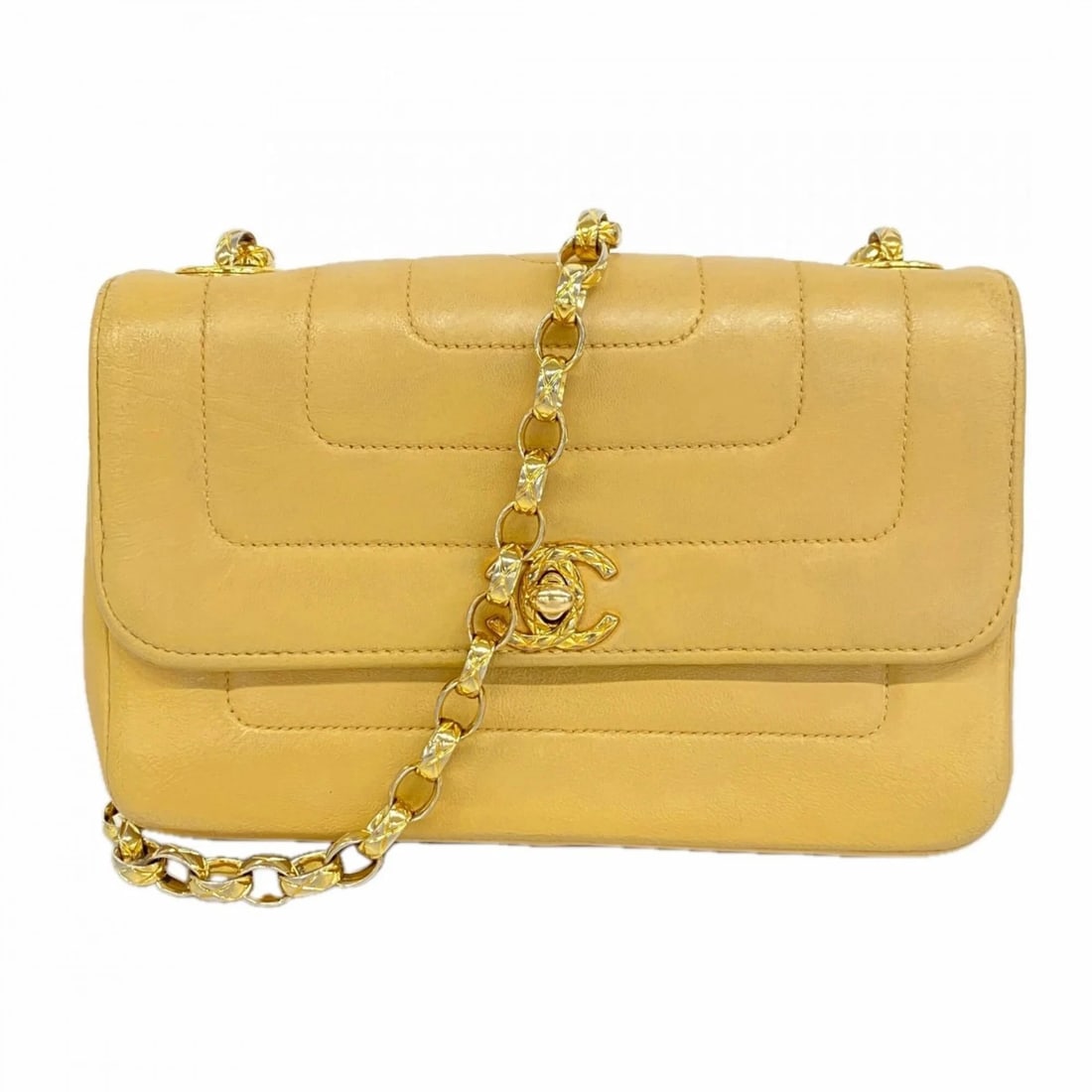 CHANEL MADEMOISELLE CHAIN SHOULDER BAG: Chanel Mademoiselle Chain Shoulder Bag Brand: Chanel Type/Style: Shoulder bag Material: Leather Color: Beige Size: (HxWxD) 12.5cm x 19cm x 6cm / 4.92'' x 7.48'' x 2.36'' Accessories: None