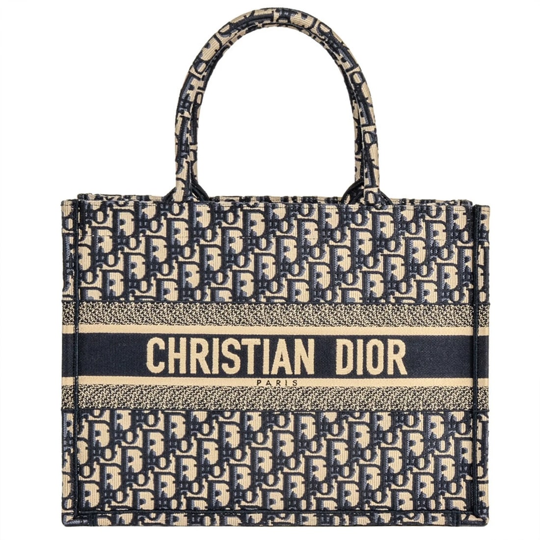 CHRISTIAN DIOR OBLIQUE JACQUARD BOOK TOTE BAG: Christian Dior Oblique Jacquard Book Tote Bag Brand: Christian Dior Type/Style: Tote bag Material: Canvas Color: Navy Size: (HxWxD) 27.5cm x 35.5cm x 16cm / 10.82'' x 13.97'' x 6.29'' Accessories: