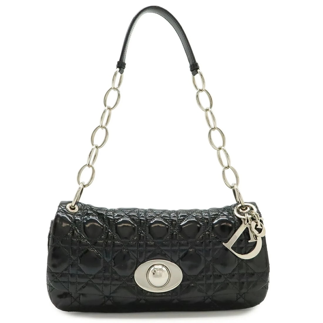 CHRISTIAN DIOR CANNAGE CHAIN SHOULDER BAG: Christian Dior Cannage Chain Shoulder Bag Brand: Christian Dior Type/Style: Shoulder bag Material: Patent leather Color: Black Size: (HxWxD) 13.5cm x 27cm x 6cm / 5.31'' x 10.62'' x 2.36''