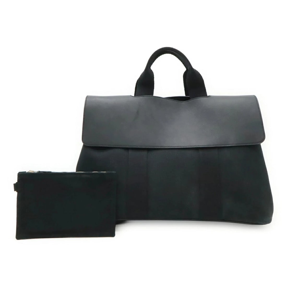 HERMES VALPARAISO MM HANDBAG TOTE BAG: HERMES Valparaiso MM Handbag Tote Bag Brand: Hermes Type/Style: Handbag, Tote bag Material: Toile chevron , Leather Color: Black Size: (HxWxD) 30cm x 41.5cm x 18cm / 11.81'' x 16.33'' x 7.08'' Acc