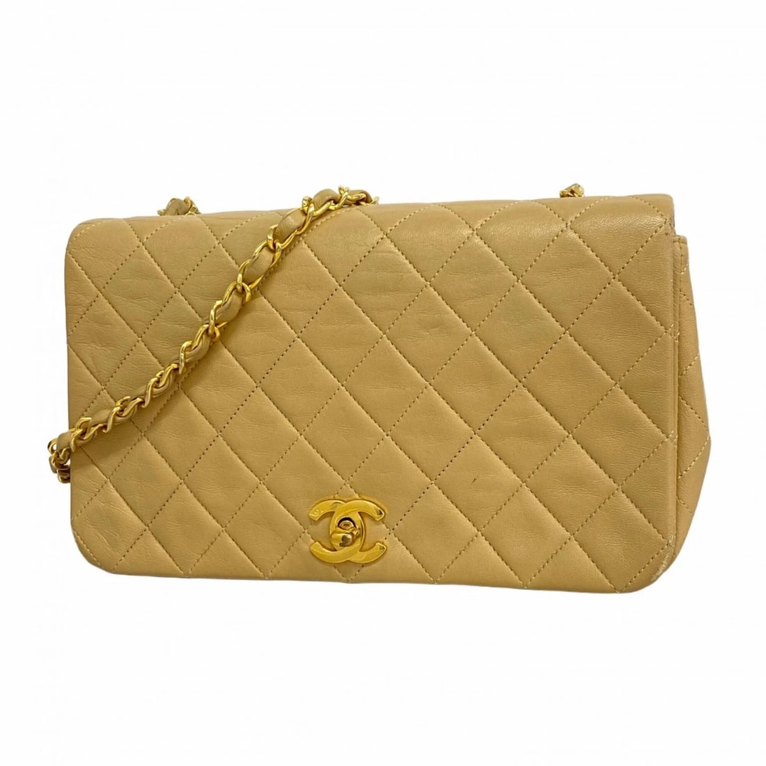 CHANEL MATELASSÉ CHAIN SHOULDER BAG: Chanel Matelassé Chain Shoulder Bag Brand: Chanel Type/Style: Shoulder bag Material: Leather Color: Beige Size: (HxWxD) 14cm x 24cm x 6.5cm / 5.51'' x 9.44'' x 2.55'' Accessories: None Acc