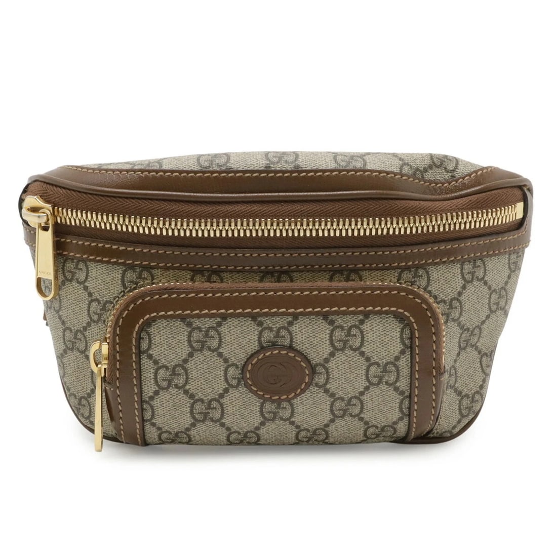 GUCCI INTERLOCKING G GG SUPREME BELT BAG: GUCCI Interlocking G GG Supreme Belt Bag Brand: Gucci Type/Style: Sling bag Material: Leather Color: Beige, Brown Size: (HxWxD) 13cm x 23.5cm x 5cm / 5.11'' x 9.25'' x 1.96'' Accessories: None