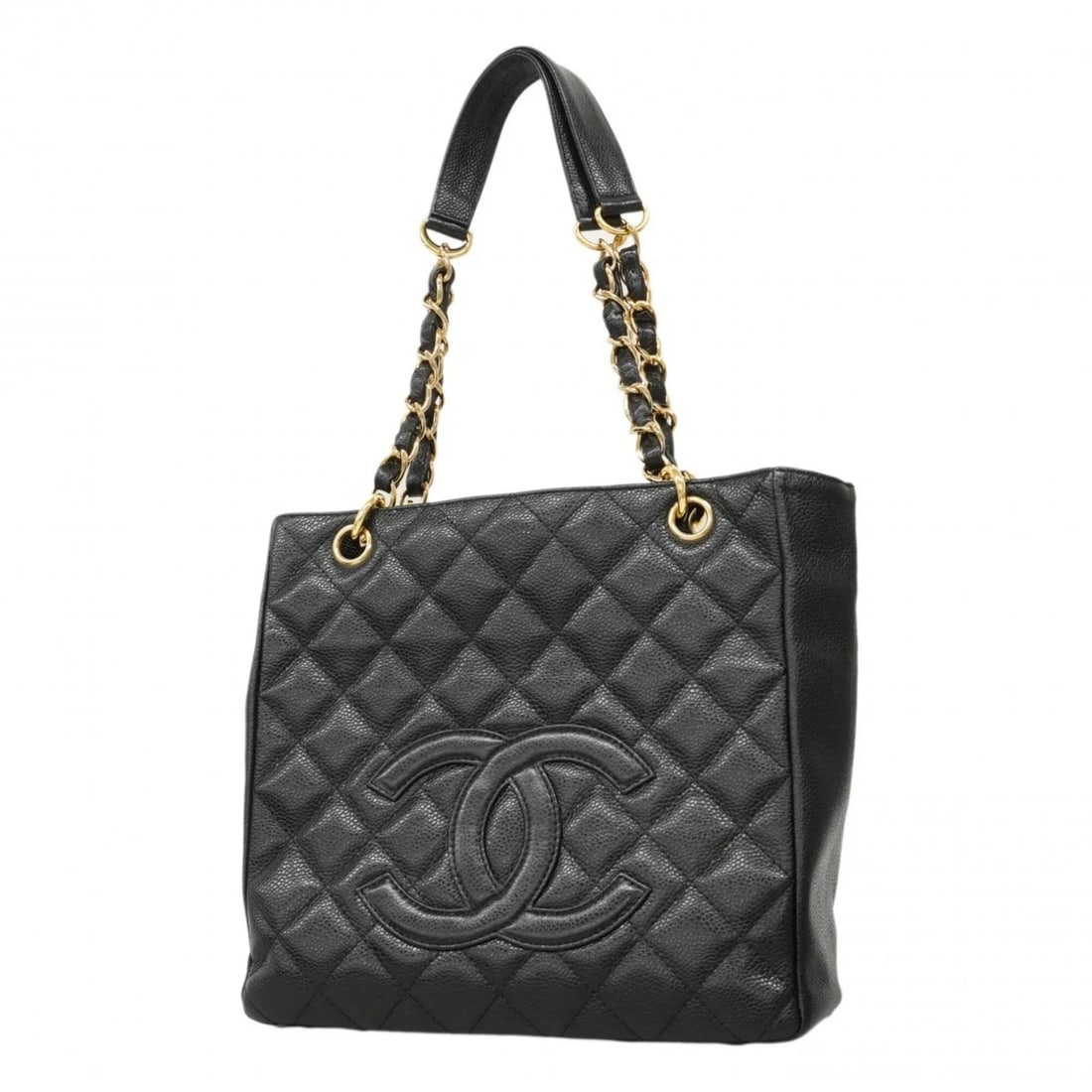 CHANEL TOTE BAG/CHAIN TOTE, MATELASSÉ CAVIARSKINLEATHER: Chanel Tote Bag/Chain Tote, Matelassé CaviarSkinLeather Brand: Chanel Type/Style: Tote bag Material: Grained Calfskin Color: Black Size: (HxWxD) 23.5cm x 25cm x 9cm / 9.25'' x 9.84'' x 3.54'' Acce
