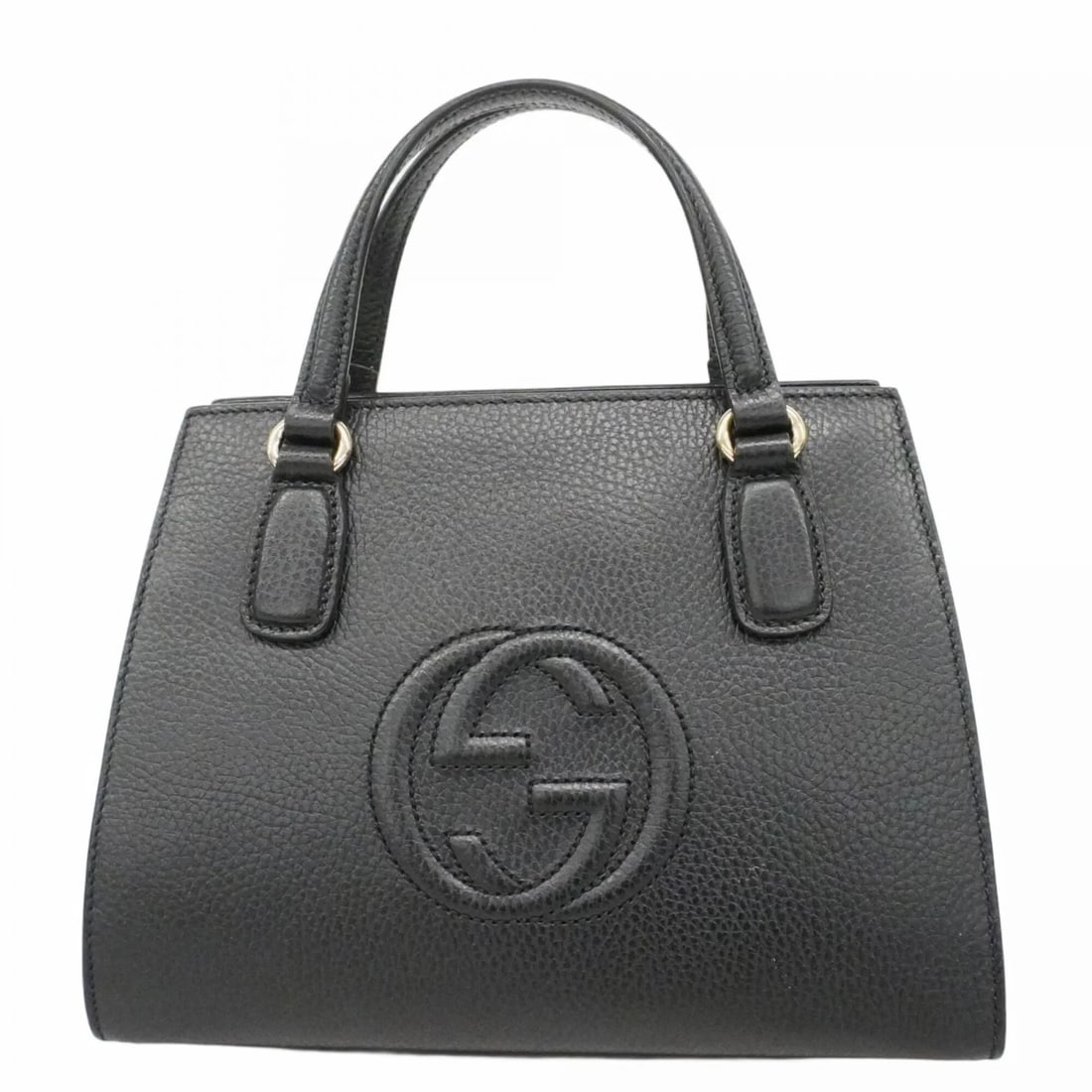GUCCI SOHO HANDBAG , LEATHER, BLACK, CHAMPAGNE: Gucci Soho handbag , leather, black, champagne Brand: Gucci Type/Style: Handbag Material: Leather Color: Black Size: (HxWxD) 20cm x 26cm x 10cm / 7.87'' x 10.23'' x 3.93'' Accessories: None