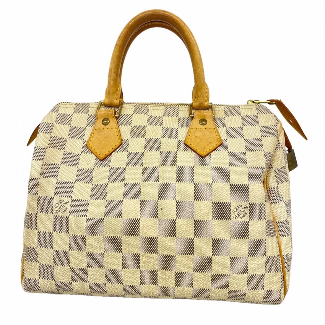 LOUIS VUITTON DAMIER AZUR SPEEDY 25 HANDBAG: Louis Vuitton Damier Azur Speedy 25 Handbag Brand: Louis Vuitton Type/Style: Handbag Material: none Color: White Size: (HxWxD) 18.5cm x 25.5cm x 14cm / 7.28'' x 10.03'' x 5.51'' Accessories: None