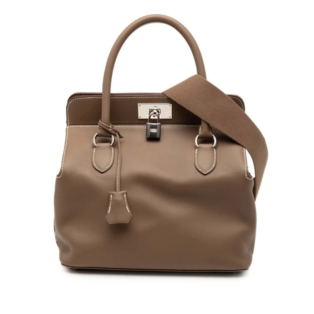HERMES TOOLBOX 26 HANDBAG SHOULDER BAG: Hermes Toolbox 26 Handbag Shoulder Bag Brand: Hermes Type/Style: Handbag, Shoulder bag Material: Swift leather Color: Etoupe gray Size: (HxWxD) 25cm x 26cm x 18cm / 9.84'' x 10.23'' x 7.08'' Acces